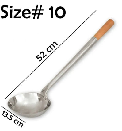 Stainless Steel Fried Rice Spoon with Wooden Handle Chinese Ladle, Wok Ladle