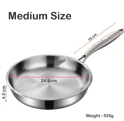 Gas Stove and Induction Suitable Flat Bottom Stainless Steel Bright Surface Frying Pan (1Ps /3Pcs)