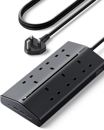 UGREEN 55318 Extension Cord Lead 1.5M, 6 Way Power Strip with 3 USB-A & 1 USB-C | 20W PD Fast Charging, 2990W Max with Master