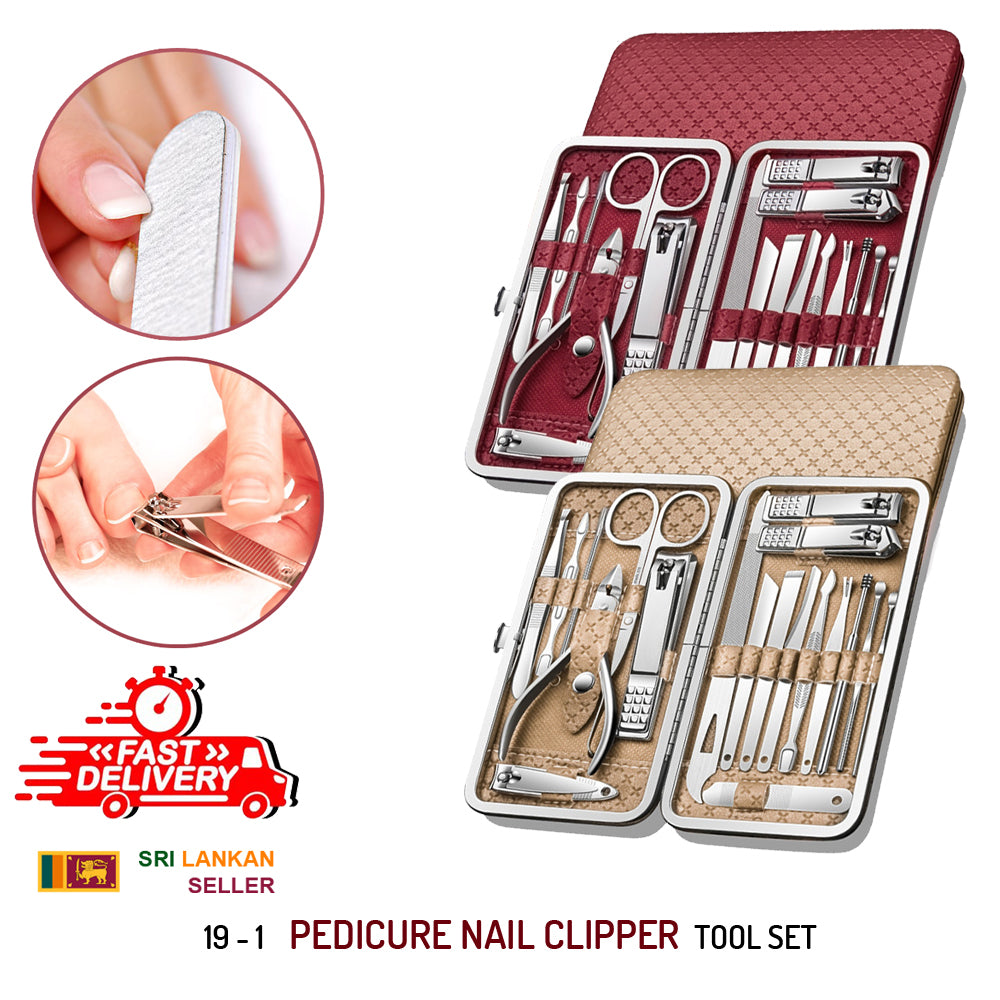 19 IN 1 Manicure Set Stainless Steel Pedicure Kit Nail Grooming Kit Travel Case Set Nail Care Cutter Trimmer Professional Pedicure Kit Nail Scissors Grooming Kit With Leather Travel Case