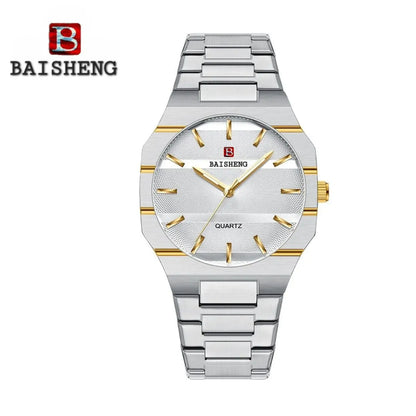 BAISHENG Luxury Brand Thin Men's Watch with Business Style, Stainless Steel Strap Quartz