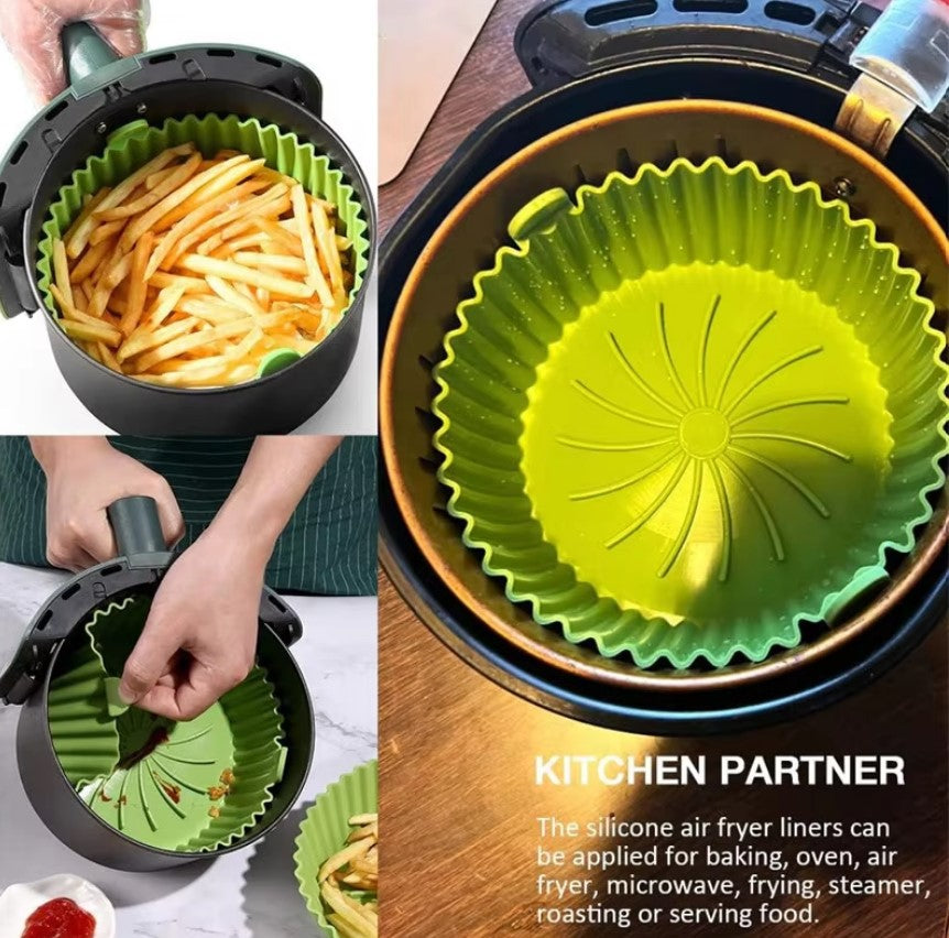 Air Fryer Silicone Baking Tray – Reusable Round Liner, Grill Pan & Pizza Basket for Oven & Air Fryer