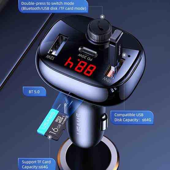 USAMS CC143 C25 50W Dual USB + Type-C 3 Ports Digital Display Wireless FM Car Charger