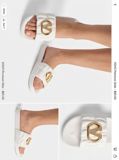 Premium Ruched Slide Sandals with Embellished Gold 'V' Hardware