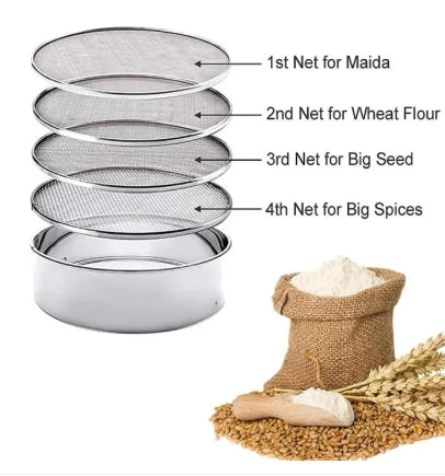 4 In 1 Stainless Steel Interchangeable Sieve Set Flour Chalni, Spices, Food Strainers