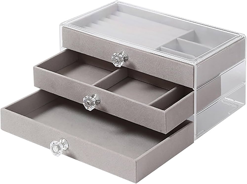 1Pc Deluxe Crystal-Clear Acrylic 3-Layer/1Layer Drawer Jewelry Storage Box - Organize Earrings, Ring