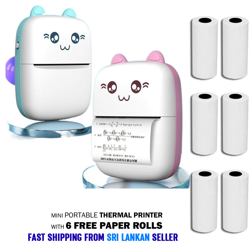 Small Portable Wireless Thermal Photo Printer Pocket Student Mini Bluetooth printer portable Label Printer cat printer 6 Paper Rolls Included