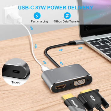 4 In 1 USB Type C To HDMI 4K VGA USB 3.0 PD Adapter Audio Video Converter USB C HDMI Cable for Laptop PC