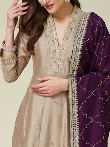 Women Silk Embroidered Anarkali Kurta and Pant with Dupatta Set