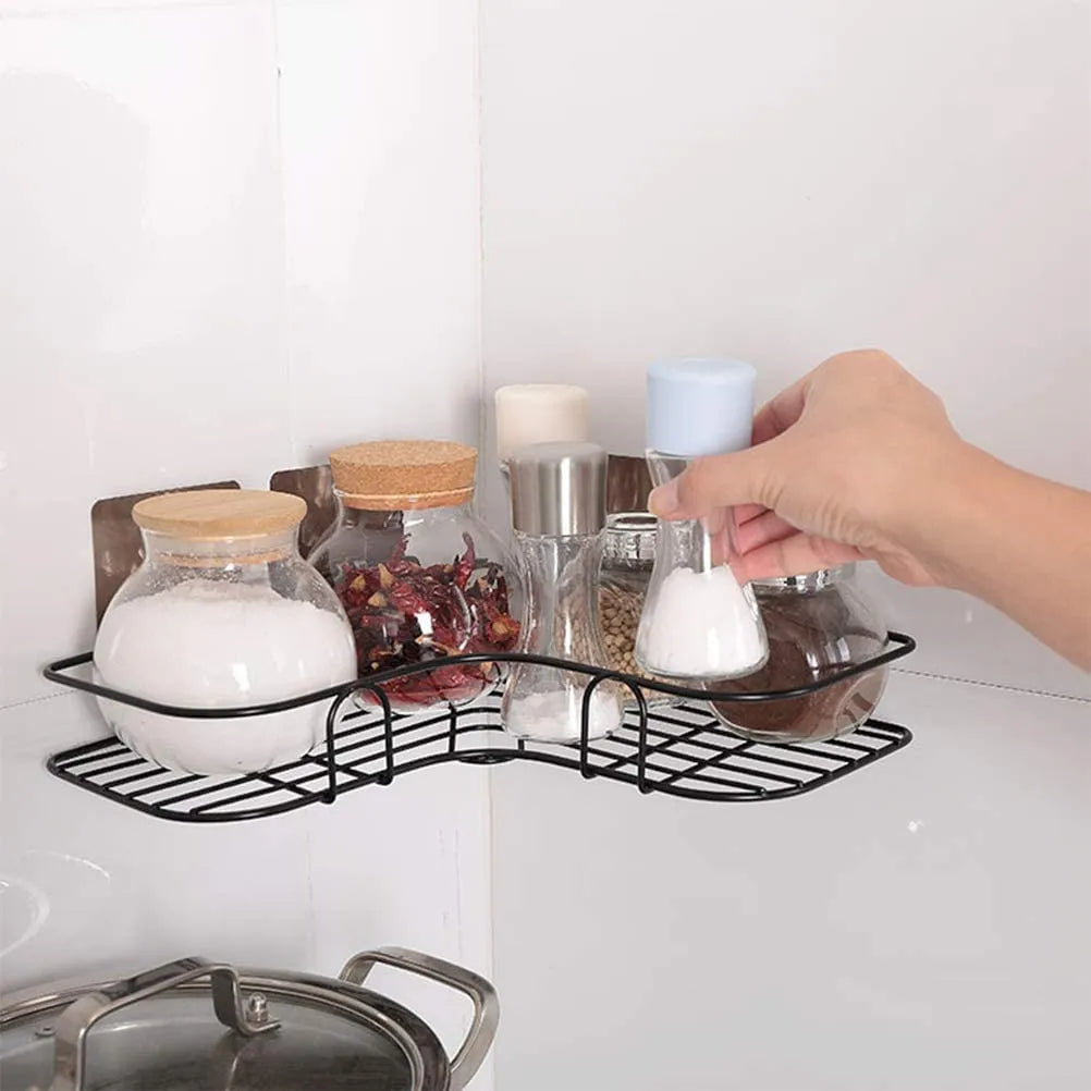 Wall-Mounted Triangle Storage Shelf with Peg Hooks | Waterproof Non-Slip Bathroom Organizer