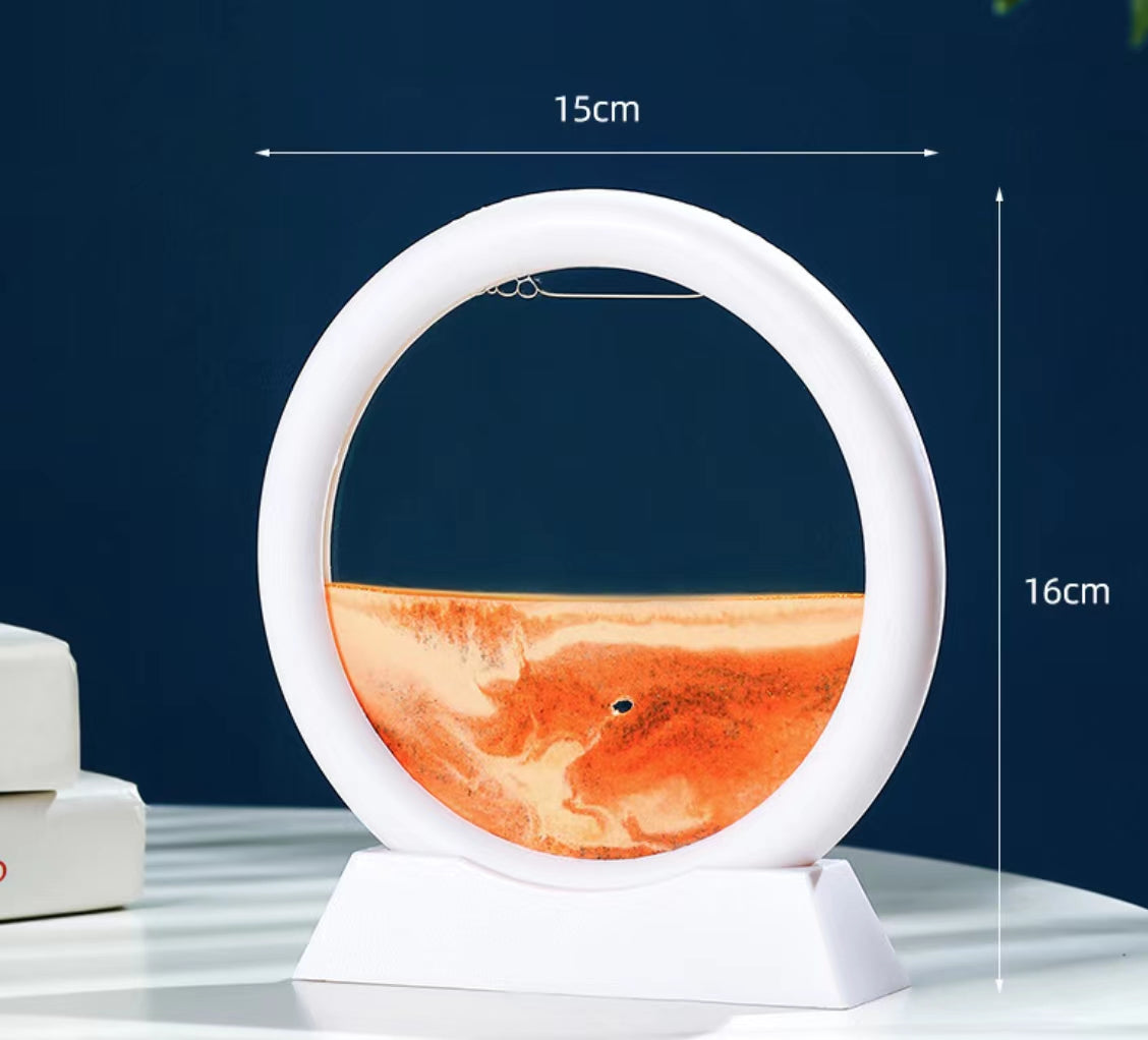 Moving Sand Art Picture Round Glass 3D Deep Sea Sandscape In Motion Display Flowing Sand Frame 3D Sand Painting Art Car Interior Dashboard Decoration Valentine Gift - ORANGE