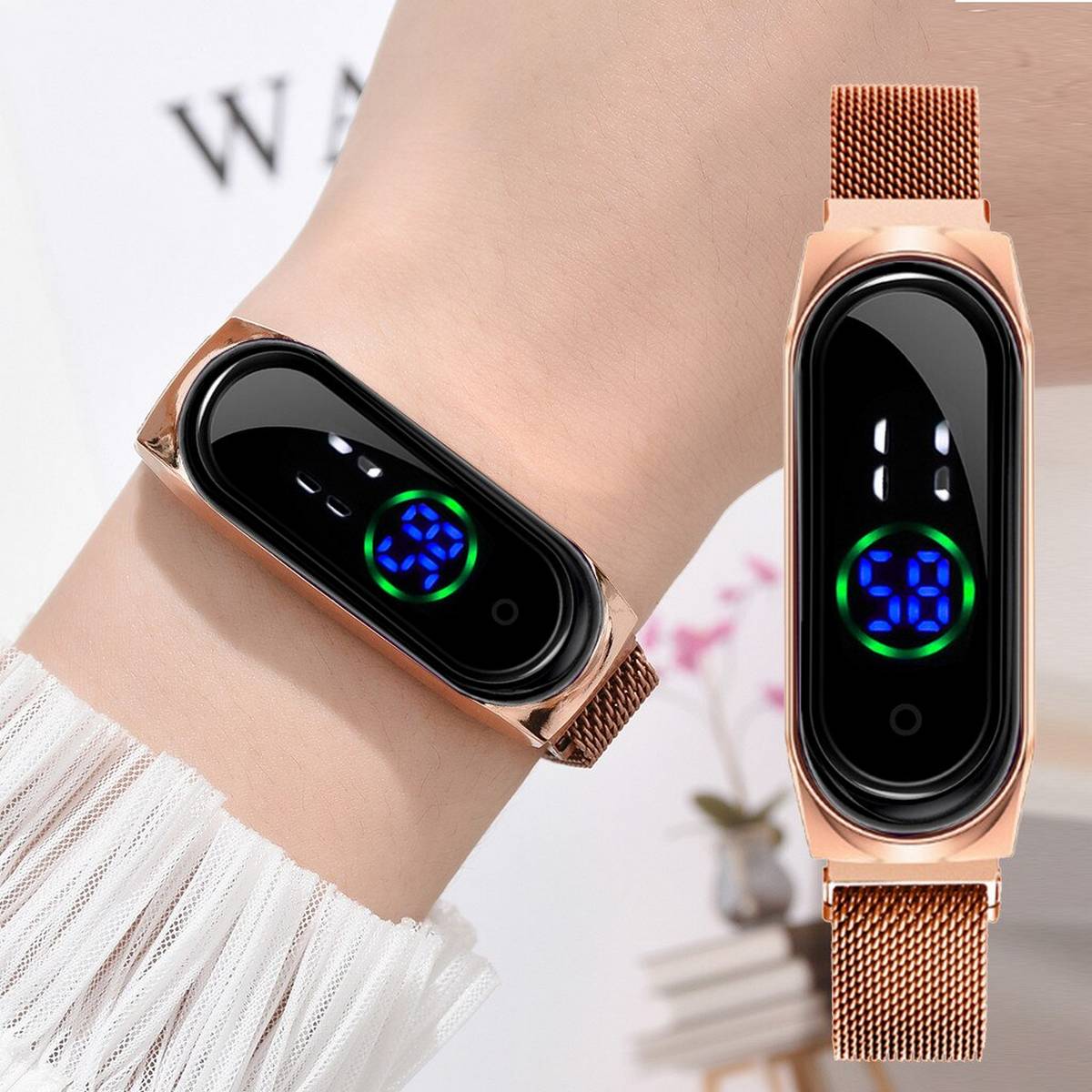 Ladies Watch Women Touch Screen LED Watches Magnetic Mesh Belt Electronic Clock Digital Quartz Watch
