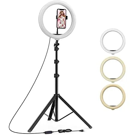 10 Inch Selfie LED Ring Light with 7Ft Tripod Stand & Adjustable 360Â° Phone Holder for Video & Selfi