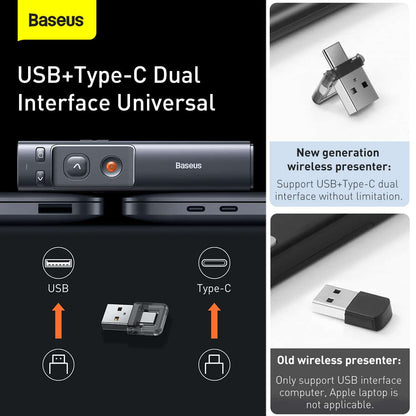 Baseus Orange Dot Wireless Presenter (Red Laser) ( Rechargeable )