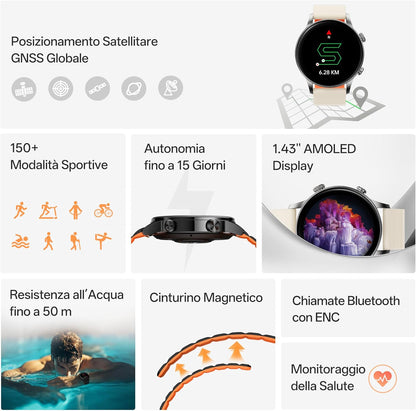 Black Shark S3 Smartwatch with Magnetic Strap, ENC Bluetooth Call Watches, 1.43" AMOLED, 150+ Sport Modes, GPS, 15-Day Battery Life, Fitness Tracker with Health Monitoring