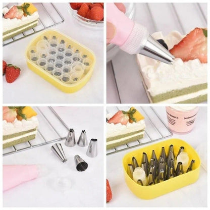 25 Pc Cake Decorating Supplies Icing Nozzle Set with Reusable 02 Couplers and Storage Box
