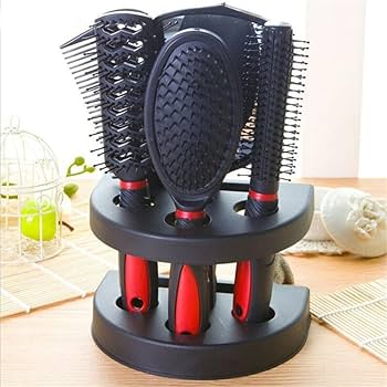 5 Pcs Hair Comb Set Professional Salon Cutting Brushes Sets Comb Hair Brush Styling Tools Mirror And Holder Stand Set