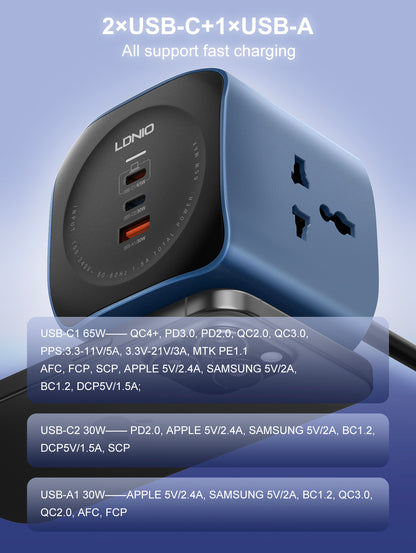 LDNIO SC3319 10A 2500W Cube Power Socket with 3AC Outlets+USB-A+2USB-C