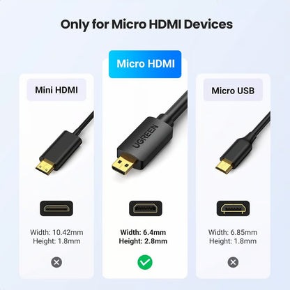 UGREEN Micro HDMI to HDMI Cable 4K@60Hz Support 3D HDR ARC Ethernet Audio Return