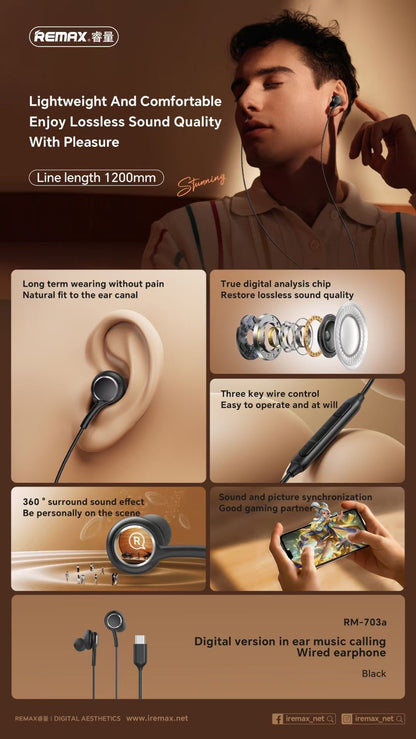 REMAX - RM-703a Type-C Wired Headphones
