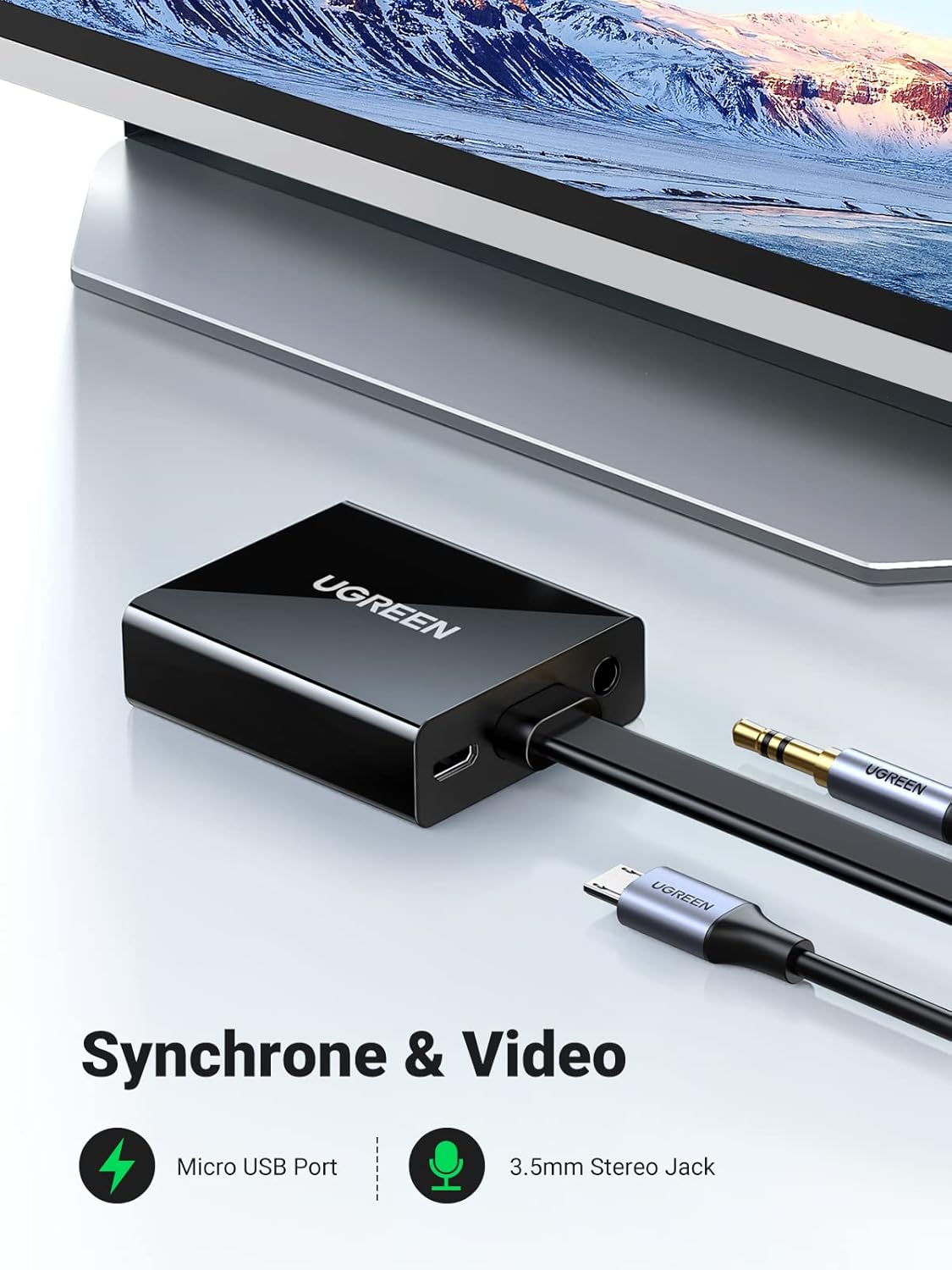 UGREEN Active HDMI to VGA Adapter with 3.5mm Audio Jack HDMI Male to VGA Female up to 1080P for PC Laptop Ultrabook