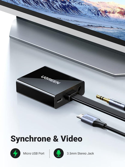 UGREEN Active HDMI to VGA Adapter with 3.5mm Audio Jack HDMI Male to VGA Female up to 1080P for PC Laptop Ultrabook