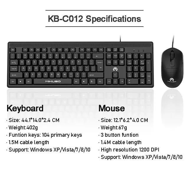 Mikuso KB-C012 Wired Keyboard and Mouse Combo – Ergonomic Design, Plug & Play for Windows XP/ VISTA / 7 / 8 / 10 / 11