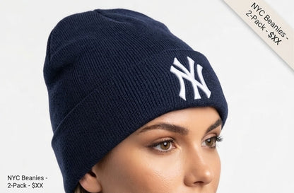 Unisex NYC Embroidered Knit Beanie Set