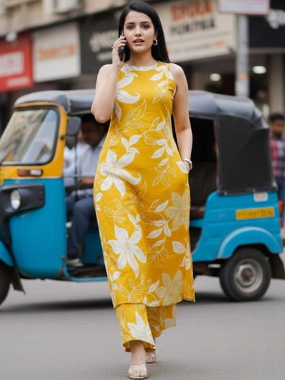 Women Floral Printed Regular Pure Cotton Kurta with Palazzos