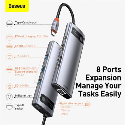 Baseus Metal Gleam Series 8-in-1 Multifunctional Type-C Docking Station