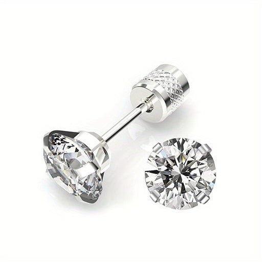 4Mm White Synthetic Zirconia Floral Relief Earrings with Threaded Ear Plugs for Women