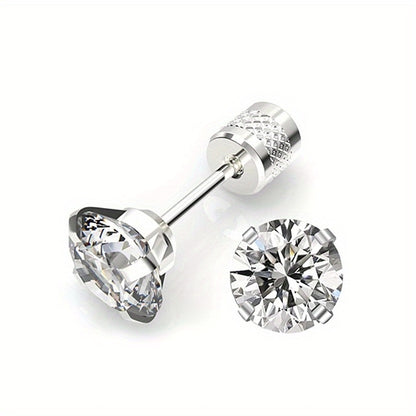 4Mm White Synthetic Zirconia Floral Relief Earrings with Threaded Ear Plugs for Women