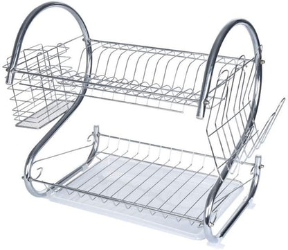 ISPECLE 2-Tier Dish Drying Rack with Utensil & Cutting Board Holder – Silver