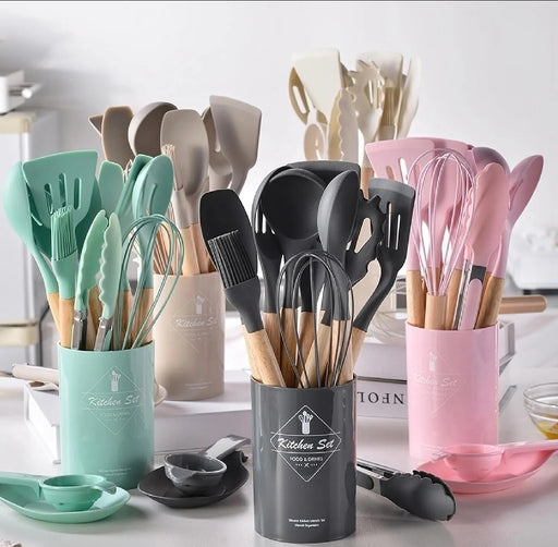 12PCS Silicone Kitchen Utensil Set, Heat Resistant Cooking Tools for Non-Stick Cookware SMT