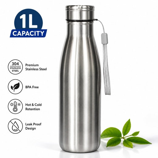 1000Ml Stainless Steel Insulated Water Bottle – Hot & Cold Sports Flask for Travel, Camping & Gym