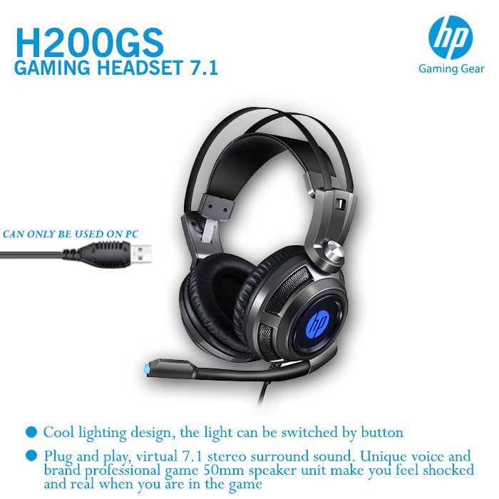 HP H200GS Wired Over-Ear Gaming Wired Headset with Rotatable Mic LED Lighting Ergonomic Design for PC