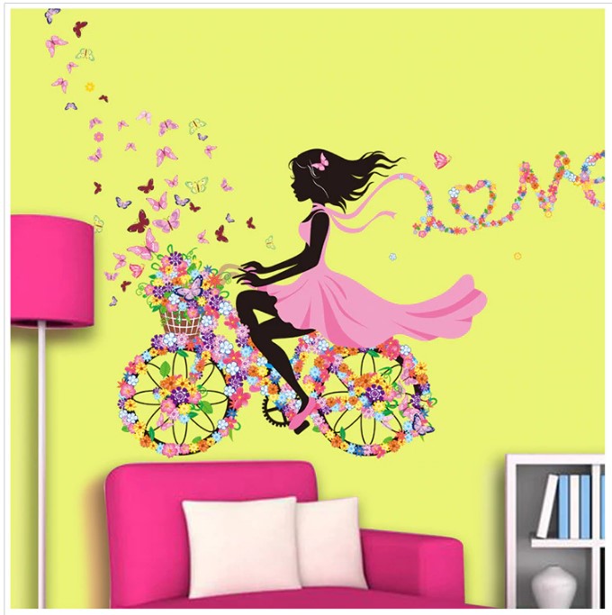 Beautiful Butterfly Cycle Girl Bird Fairy Flowers Sticker room wallpaper bedroom nursery window decor without Radium stars star wall stickers wall decoration flower butterfly wedding decoration birthday decoration kids room decoration Wall Stickers
