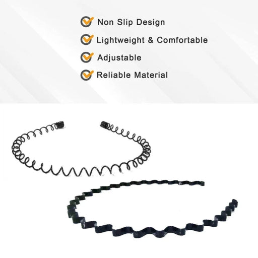 Two (2) Hair Bands for Men and Women (Two Designs), Metal Head Bands Wavy Hair Band, Spring Hair Hoo