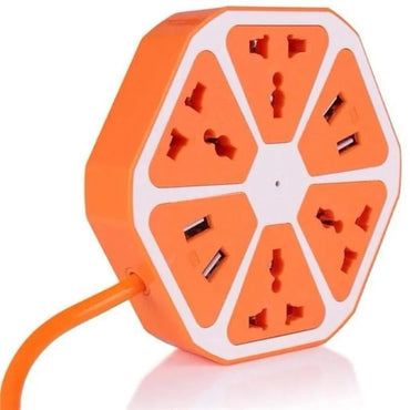Universal Hexagon Extension Board with 4 USB Ports & 4 Multi-Purpose Sockets for Home, Office