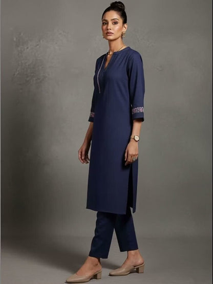 Women Embroidered Thread Work Smart Comfort Kurta with Trousers