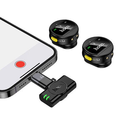 Hoco Magnetic Lapel Dual Wireless Microphone with Type-C / Lightning Adapter