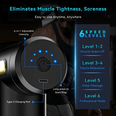 Mini Portable Massage Gun | 6-Speed Handheld Deep Tissue Muscle Massager for Pain Relief