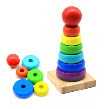 Wooden Rainbow Tower Ring Building Blocks Toy Gifts