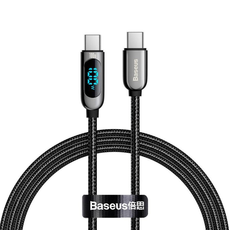 Baseus Display 1M 100W Fast Charging Data Cable Type-C to Type-C Black Digital Display- CATSK-B01