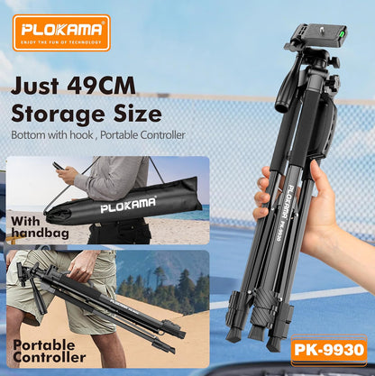 Plokama PK-9930 – 150CM Tall, 360° Rotating Tripod with Bluetooth Remote, Phone Holder & Carry Bag