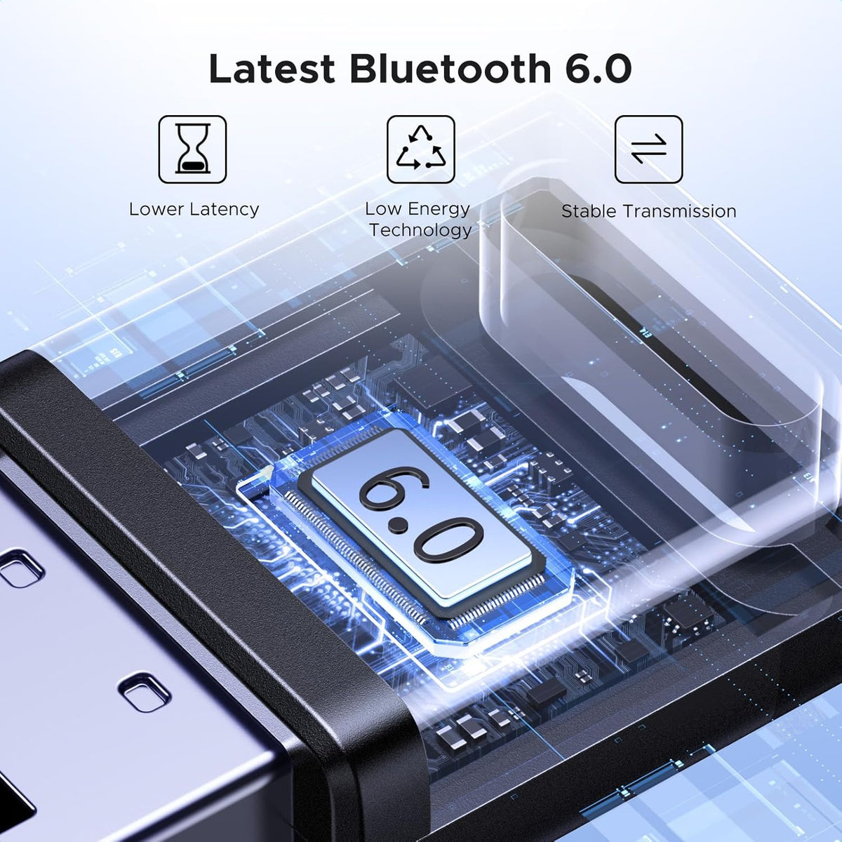 UGREEN 75073 USB Bluetooth Adapter for PC, Bluetooth 6.0 Dongle Receiver EDR & BLE, Plug & Play for Windows 11/10/8.1, for Headphone/Keyboard/Mouse/Speakers/Printer