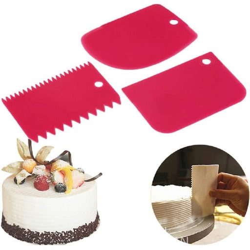 3 Pcs Plastic Cake Scraper Spatula Set Pastry Dough Fondant Cream Cake Edge Side Decorating Comb And