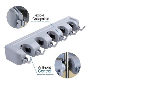 Broom and Mop Holder Wall Mounted with Hooks (5 Ball Slots and 6 Hooks)