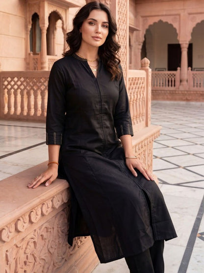 Women Regular Thread Work Kurta with Trousers