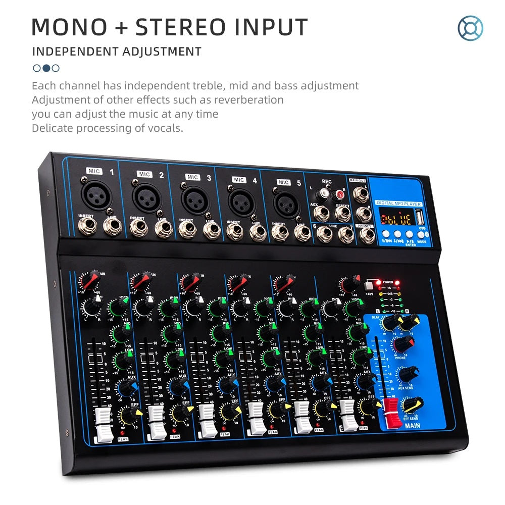 7 channel mixer F7 Bluetooth USB reverb Home F4 KTV stage performance live network song karaoke 4 channel mixing sound table